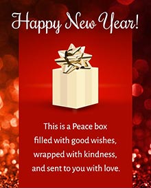 This is a Peace box filled with good wishes, wrapped with kindness, and sent to you with love. Happy New Year!